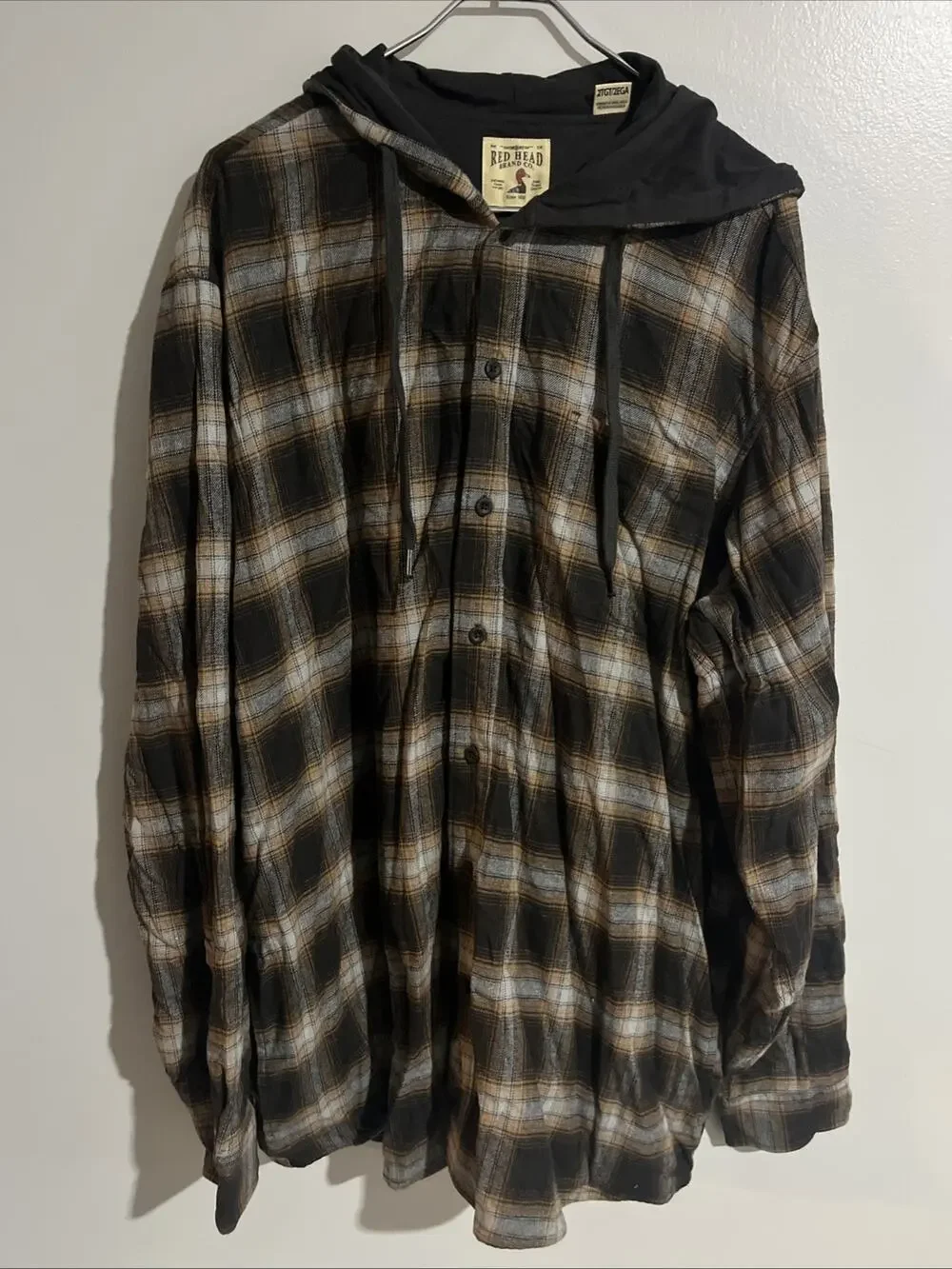 RedHead Men's Brown Plaid Hooded Flannel Shirt Jacket Quilted Lined Sz 2XLT